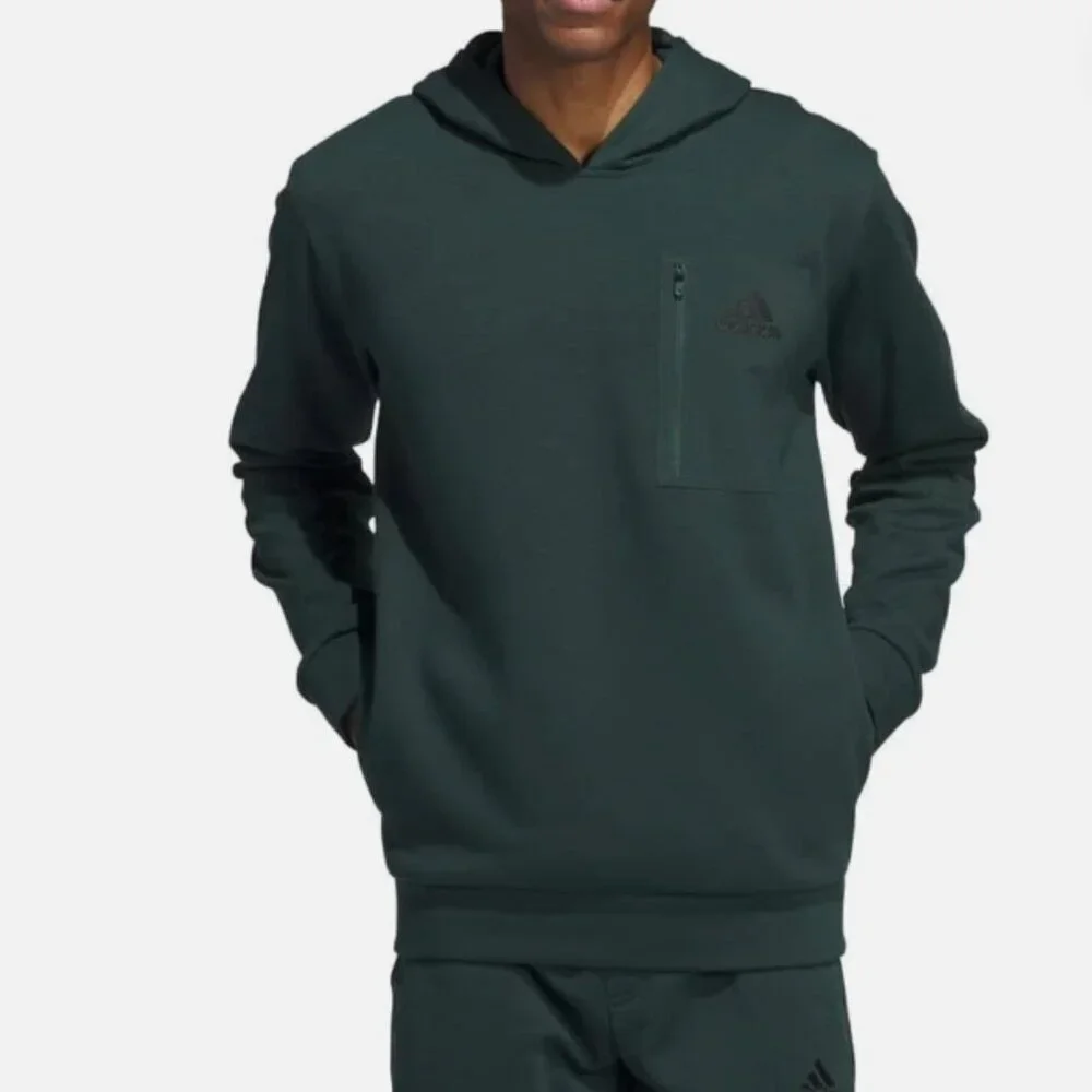Adidas Hoodie Pullover Sweatshirt Mens Dark Green Zip Kangaroo Pocket Sz L